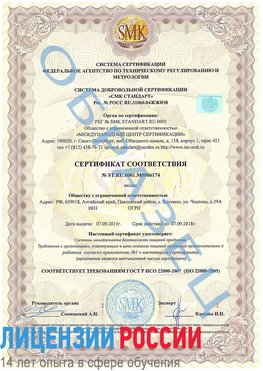 Образец сертификата соответствия Хабаровск Сертификат ISO 22000